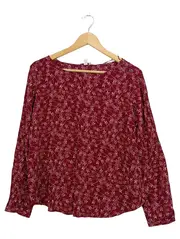 Vorschaubild 1 von Damen Bluse Langarm Rot Gr. 36 mit Blätterprint Casual