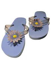Vorschaubild 1 von Damen Zehentrenner Flip-Flops Gr. 39 Blau mit Blumen Applikation Casual