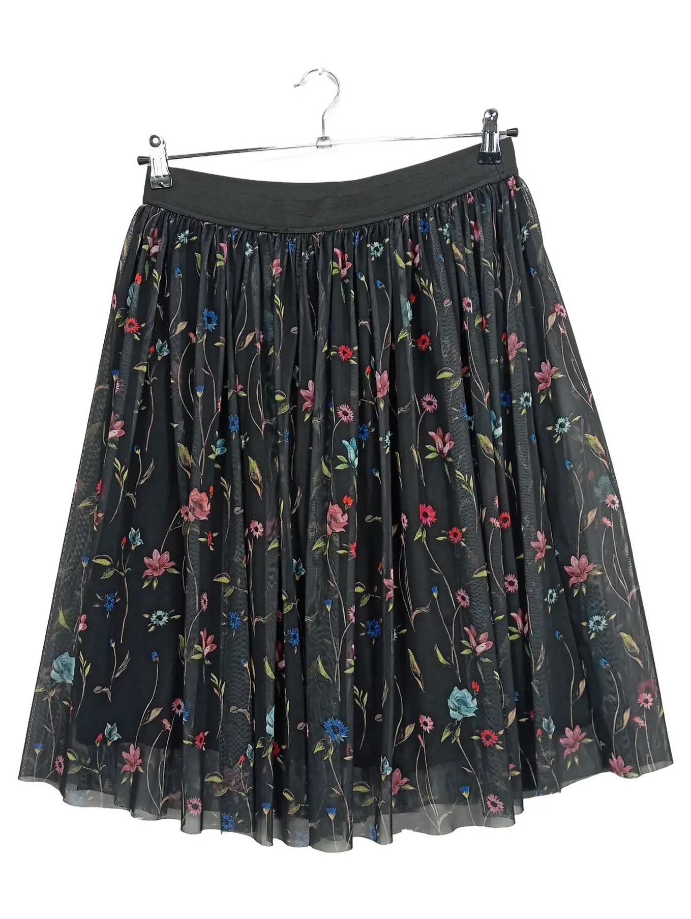 EDC BY ESPRIT EDC Damen Faltenrock Blumenmuster Schwarz Gr. L Feminin Midi