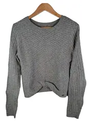Vorschaubild 1 von Damen Strickpullover Grau Gr. M Knoten vorne Rippstrick