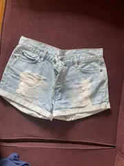 Vorschaubild 7 von High Waist Jeans Shorts Damen Blau W30/38/M Fransen Casual