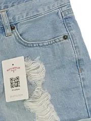 Vorschaubild 3 von High Waist Jeans Shorts Damen Blau W30/38/M Fransen Casual