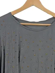 Vorschaubild 2 von Langarmshirt Nieten Damen Gr. XS Grau Modal