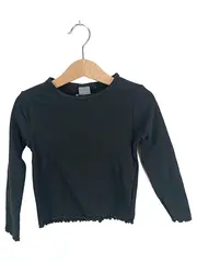 Vorschaubild 1 von Langarmshirt Mädchen Kinder Gr. 104 Schwarz Basic Rippstrick
