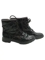 Vorschaubild 1 von Damen Stiefelette Gr. 42 Schwarz Krokoprägung Schnürstiefel