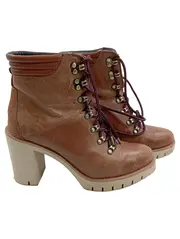 Vorschaubild 1 von Damen Stiefelette Leder Braun Gr. 38 Blockabsatz Schnürung