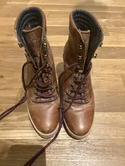 Vorschaubild 5 von Damen Stiefelette Leder Braun Gr. 38 Blockabsatz Schnürung