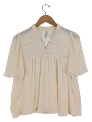 Vorschaubild 1 von Damen Bluse M Beige Feminin Strukturmuster Rüschen Halbarm
