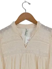 Vorschaubild 2 von Damen Bluse M Beige Feminin Strukturmuster Rüschen Halbarm
