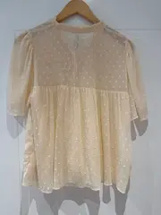 Vorschaubild 4 von Damen Bluse M Beige Feminin Strukturmuster Rüschen Halbarm