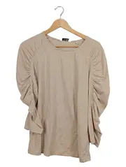 Vorschaubild 1 von Damen Langarmshirt Gr. 40/L Beige Melange Rüschen Casual Baumwolle