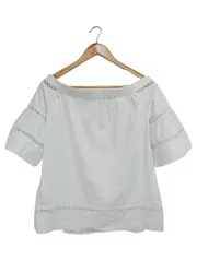 Vorschaubild 2 von Damen Bluse Weiß 34/XS Off-Shoulder Lochmuster Elegant
