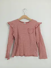 Vorschaubild 4 von Kinder Langarmshirt gestreift Rot Gr. 128 mit Rüschen