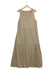 Vorschaubild 1 von Damen Maxikleid Freizeitkleid Beige Gr. 42;XL Baumwolle Casual