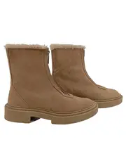 Vorschaubild 1 von Damen Stiefelette Gr. 38 Beige Fellbesatz Reißverschluss Winterboots