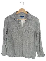 Vorschaubild 1 von Damen Hemdbluse Gr. 38 M Grau Geometrisch Muster Langarm