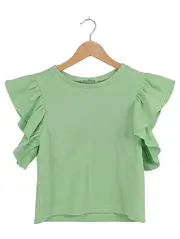 Vorschaubild 1 von Damen T-Shirt Kurzarm Rüschen Grün Baumwolle Gr. S