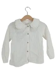Vorschaubild 1 von Mädchen Langarmshirt Bluse Rüschenkragen Musselin Weiß Gr. 98