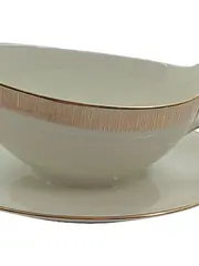 Vorschaubild 2 von Sauciere mit Unterteller Porzellan Goldrand Bavaria Beige