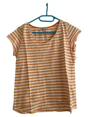 Vorschaubild 1 von Damen T-Shirt kurzarm gestreift Orange Gr. 34/XS Baumwolle