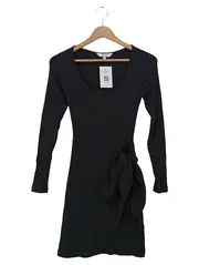 Vorschaubild 1 von & OTHER STORIES Damen Strickkleid XS 34 Schwarz Rippstrick Wickelkleid Elegant