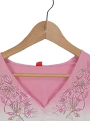 Vorschaubild 2 von Damen T-Shirt Blumenmuster Kurzarm Baumwolle Gr. 38 M Mehrfarbig