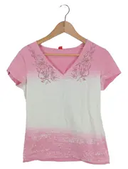 Vorschaubild 1 von Damen T-Shirt Blumenmuster Kurzarm Baumwolle Gr. 38 M Mehrfarbig