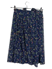 Vorschaubild 2 von Damen A-Linienrock Gr. 34 XS Blau Blumenmuster Feminin Midirock