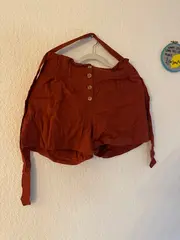 Vorschaubild 3 von Damen Shorts Stoffhose Knopfleiste Bindegürtel Orange Gr. L
