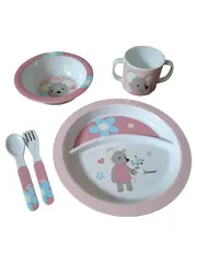 Vorschaubild 1 von Kindergeschirr Set 5 Teile Bär Gepunktet Rosa Kunststoff