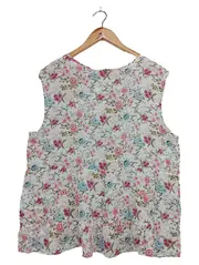 Vorschaubild 2 von Damen Bluse 40/L Weiß Blumenmuster Ärmellos Viskose Elegant