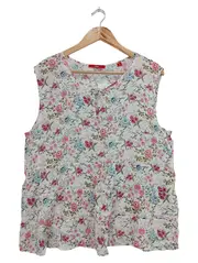 Vorschaubild 1 von Damen Bluse 40/L Weiß Blumenmuster Ärmellos Viskose Elegant