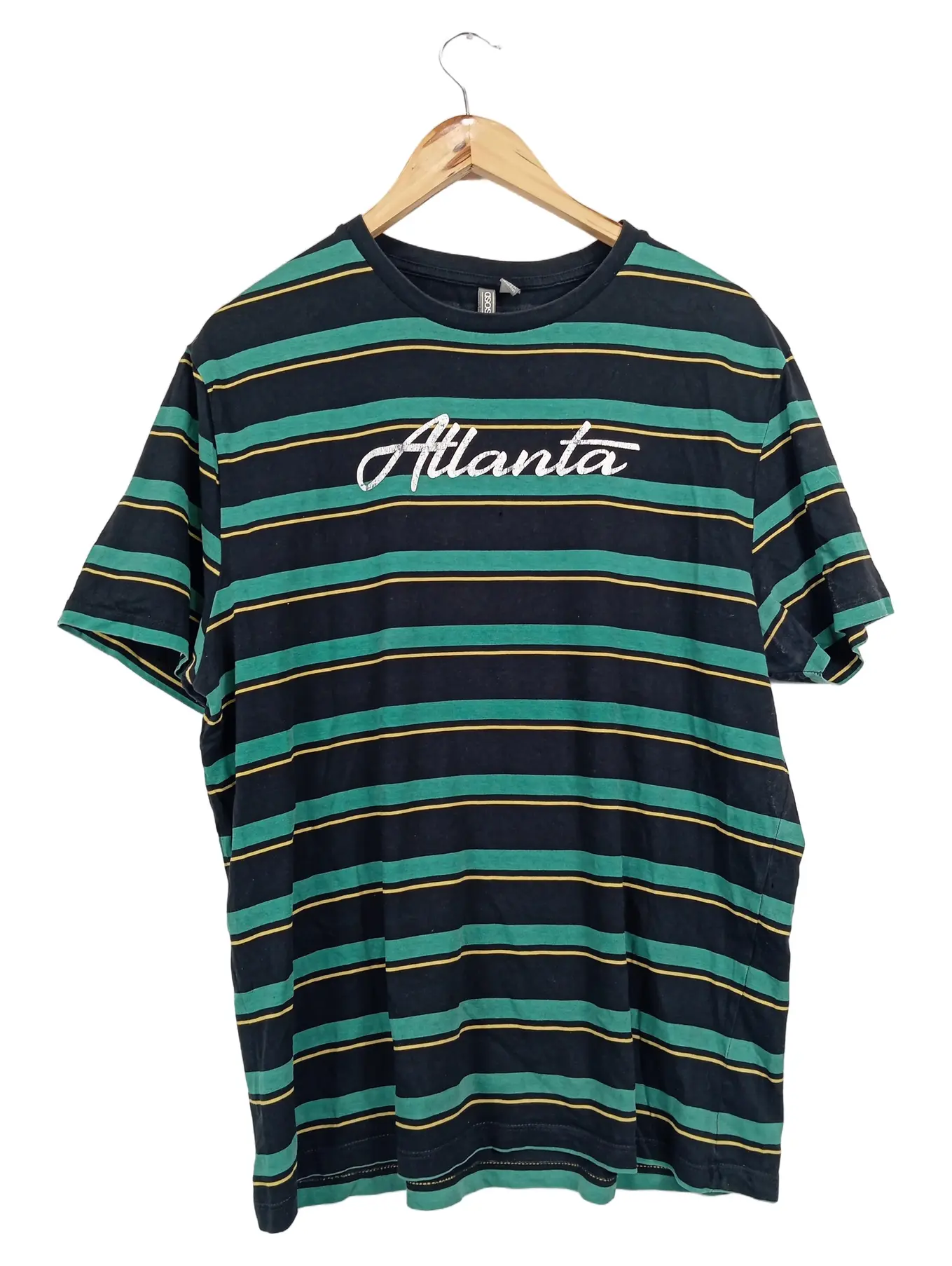 ASOS Herren T-Shirt XL Gestreift Atlanta Aufdruck Mehrfarbig Streetwear