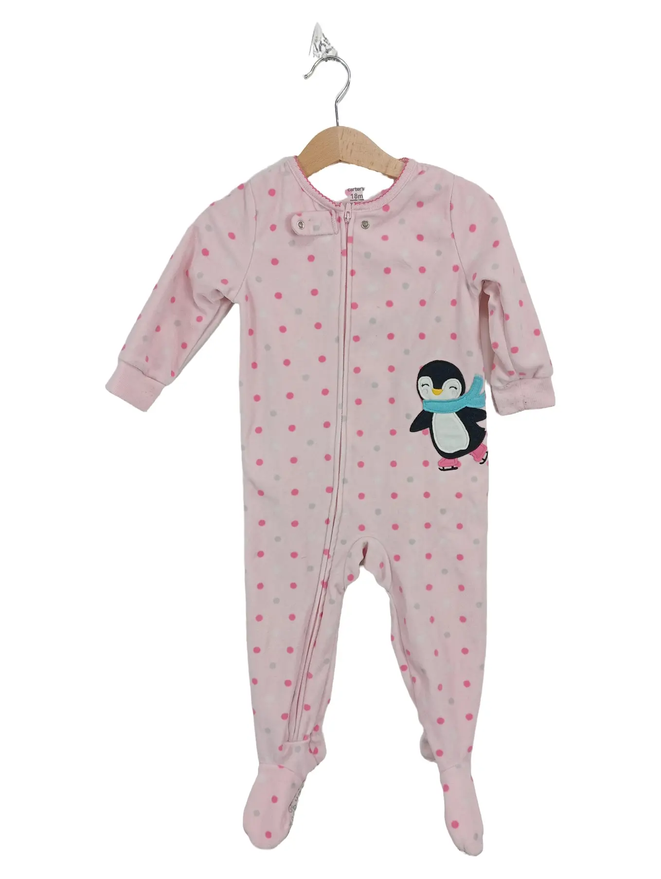 CARTER'S Baby Schlafanzug Rosa mit Pinguin & Punkten Gr. 86 (18 Monate)