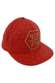 Vorschaubild 1 von Cap Herren Rot Leder Nieten Gesteppt Logo Snapback UNI