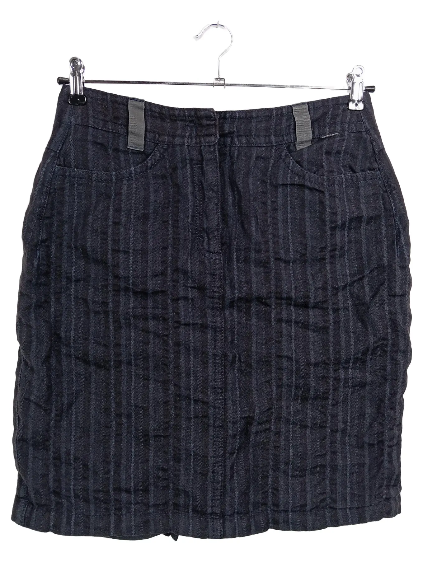 MARC CAIN Damen A-Linienrock Gr. 40/L Blau Gestreift Wolle Leinen Business