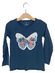 Vorschaubild 1 von Mädchen Langarmshirt Blau Schmetterling Pailletten Gr. 116/122