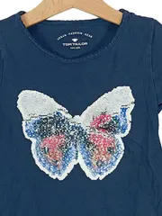 Vorschaubild 2 von Mädchen Langarmshirt Blau Schmetterling Pailletten Gr. 116/122