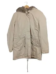 Vorschaubild 1 von Damen Parka Beige Gr. 38 Kapuze Fellbesatz Freizeit Baumwolle