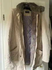 Vorschaubild 2 von Damen Parka Beige Gr. 38 Kapuze Fellbesatz Freizeit Baumwolle