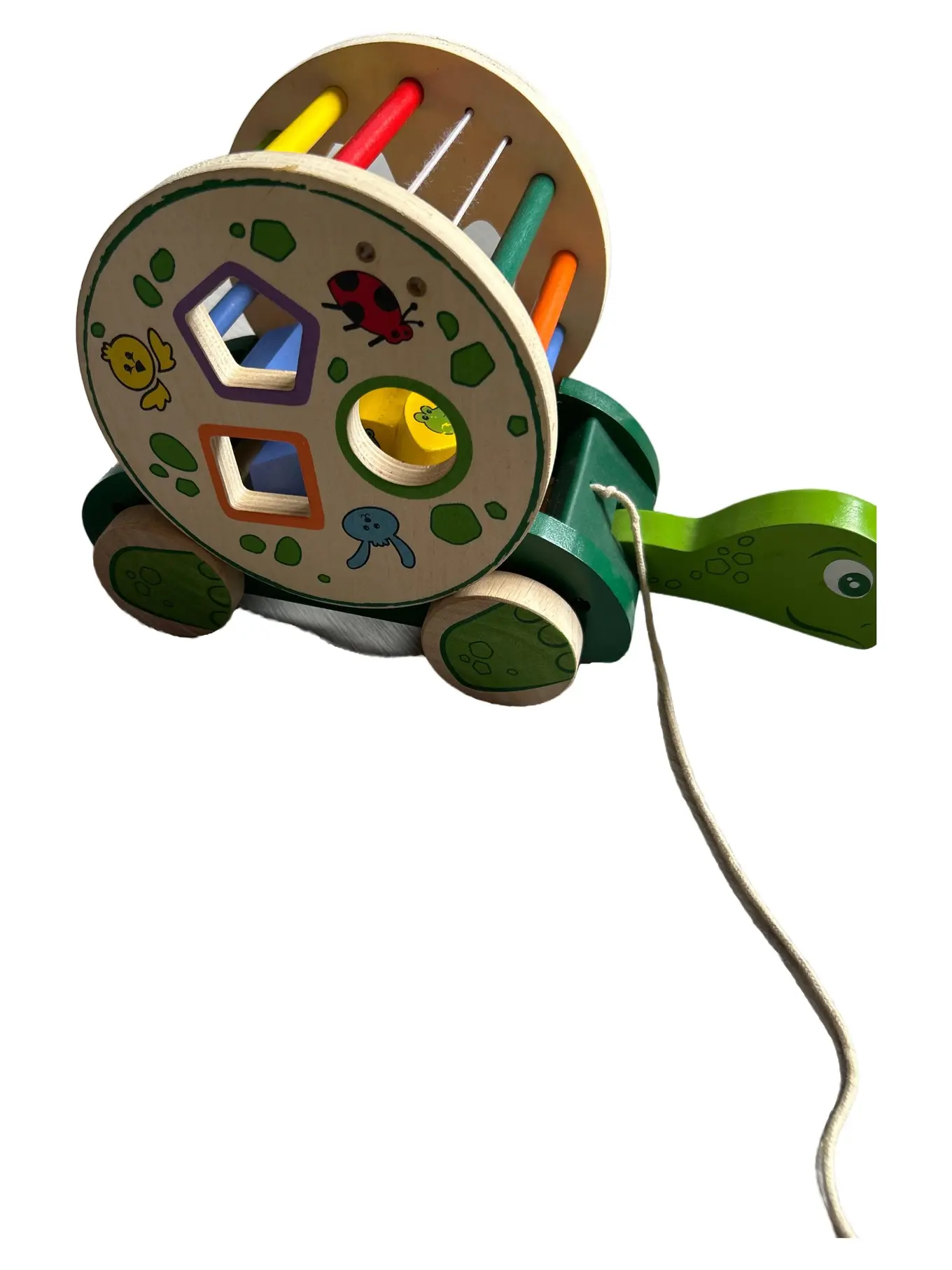 DELTA SPORT Holz Steckspiel Schildkröte Formensortierer Nachziehspielzeug Mehrfarbig