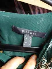 Vorschaubild 4 von Damen Bluse Blumenmuster Grün Langarm Gr. 38 M Casual Raffungen