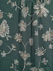 Vorschaubild 2 von Damen Bluse Blumenmuster Grün Langarm Gr. 38 M Casual Raffungen