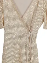 Vorschaubild 2 von Damen festliches Kleid Pailletten Wickelkleid Beige Gr. 36/S Elegant