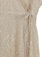 Vorschaubild 3 von Damen festliches Kleid Pailletten Wickelkleid Beige Gr. 36/S Elegant