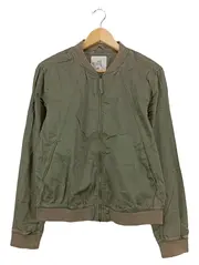 Vorschaubild 1 von Bomberjacke Damen Oliv Gr. 38 M Casual Baumwolle Rippstrick Reißverschluss
