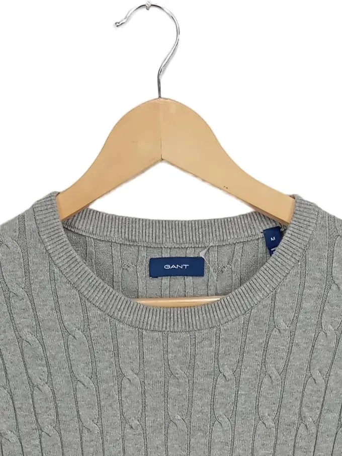 GANT Damen Strickkleid Zopfmuster Midi Baumwolle Grau 38