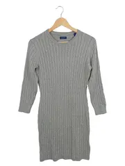 Vorschaubild 1 von Damen Strickkleid Grau Zopfstrick Midi Gr. 38;M Casual