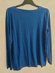 Vorschaubild 2 von Damen Langarmshirt Gr. 42/XL Blau Basic V-Ausschnitt