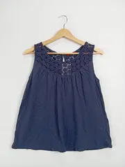 Vorschaubild 2 von Damen Top Gr. 36/S Dunkelblau Casual mit Häkelei